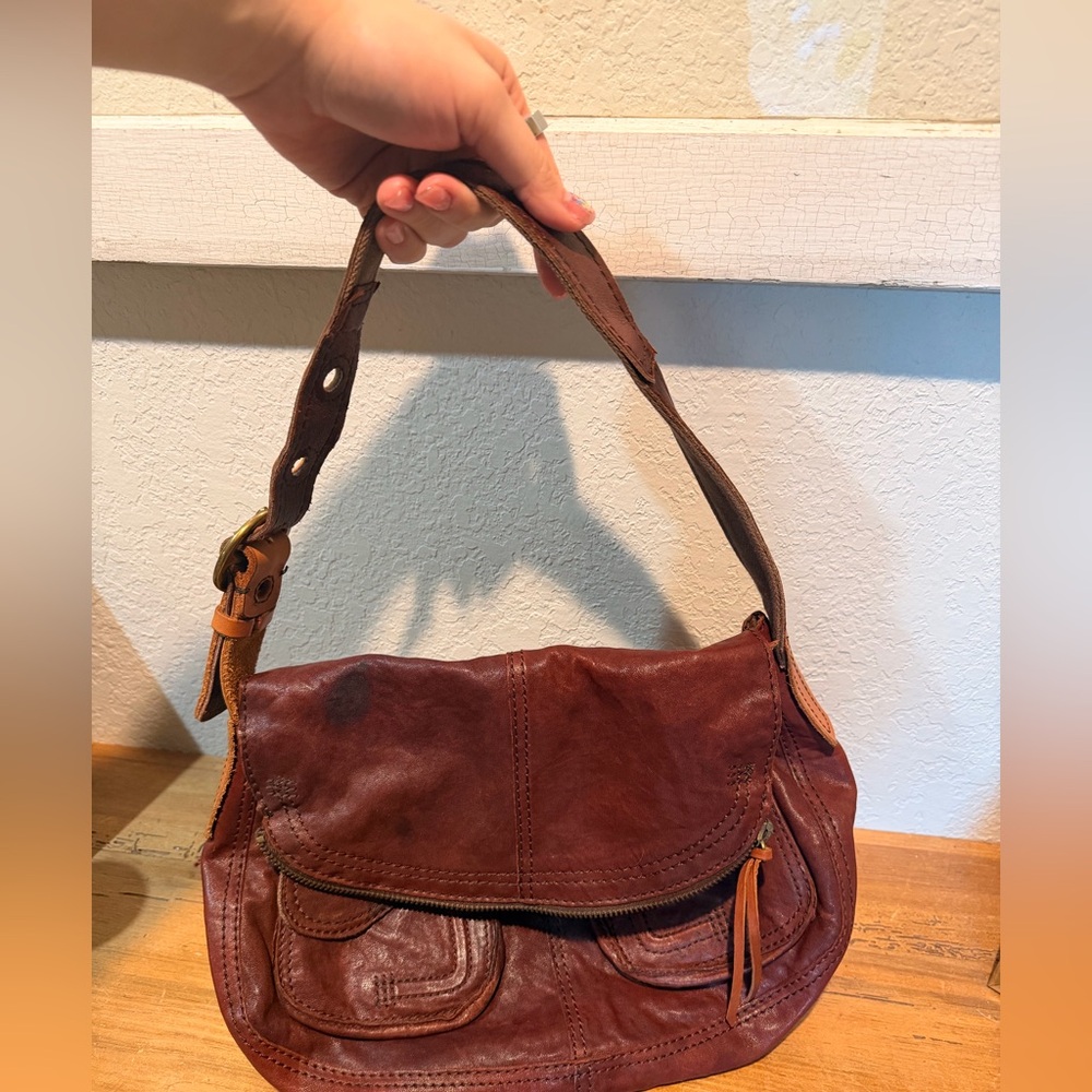 VTG Lucky Brand 100% Lamb Leather Stash Ox Blood Red Foldover Hobo Bag